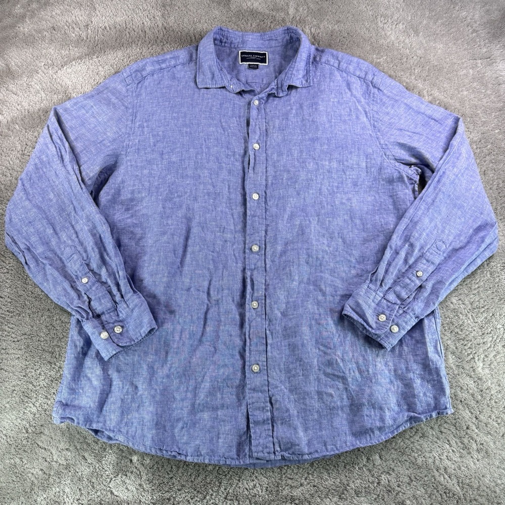 Charles Tyrwhitt Linen Shirt Mens XL Blue Classic Fit 100% Linen Long Sleeve